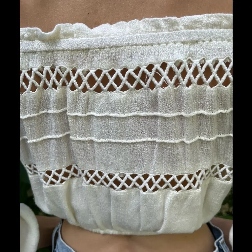 Urban Outfitters cream crouched, cropped off shoulder top, good condition, S